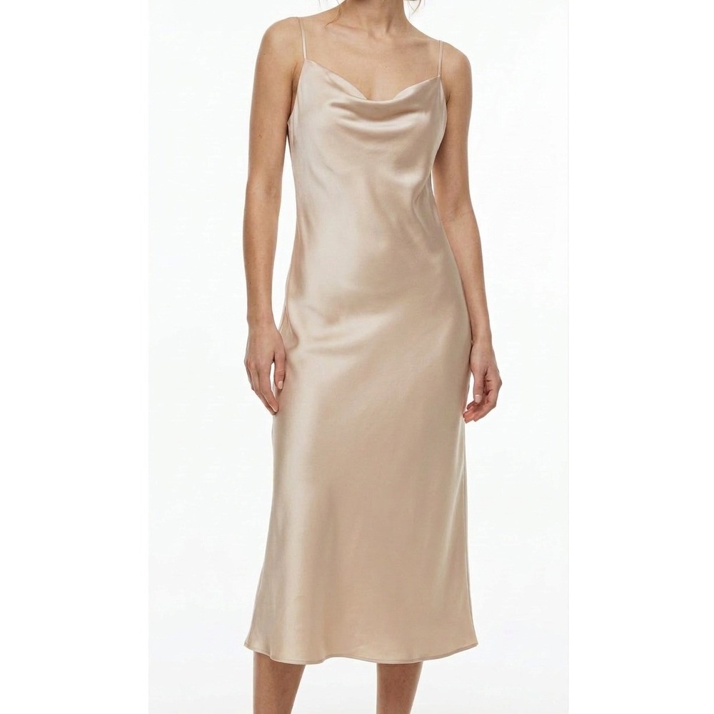 Vintage Bebe Y2K Satin Slip Dress XL Champagne Cowl Neck Midi 90s Minimalist